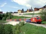 MGB exFO 1.Klasse-PANORAMA-GLACIE-EXPRESS B 902 von Zermatt nach St.Moritz am 24.05.1997 bei Blitzingen mit E-Lok HGe 4/4II 107 - RhB WR 3811 - AS 4023 - BVZ AS 2011- AS 4027 - AS 4022.