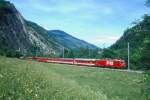 MGB FO-GLACIER-EXPRESS G 903 von St.Moritz nach Zermatt am 23.05.1993 bei Bitsch mit FO-Zahnrad-E-Lok HGe 4/4II 108 - FO ABt - FO B - FO A - RhB B - BVZ AS 2014 - RhB B.
