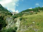 MGB FO-GLACIER-EXPRESS C 904 von Zermatt nach Davos Platz am 05.09.1997 auf Val Val-Viadukt mit FO-Zahnrad-E-Lok HGe 4/4II 106 - RhB WR 3812 - FO PS4014 - FO PS 4012 - FO B 4266 -  FO AS 4021 - RhB B