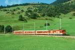 MGB FO-REGIONALZUG 327 von Disentis nach Andermatt am 05.09.1997 bei Segnas mit ABt 4155 - B 4276 - B 4275 - Zahnradtriebwagen Deh 4/4II 96 schiebend.