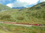 MGB FO-REGIONALZUG 334 von Andermatt nach Disentis am 05.09.1997 kurz nach Oberalppass mit Zahnrad-Lok HGe 4/4II 107 - DZ 4354 - AB 4172 - AB 4171 - B 4285 - Bt 4291.