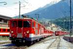 MGB FO-REGIONALZUG 556 von Brig nach Oberwald am 17.06.1995 Ausfahrt Brig mit Zahnrad-Triebwagen Deh 4/4II 92  - B 4283 - B 4284 - ABt 4157.