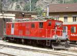 MGB exFO - HGe 4/4I 32 am 18.05.1997 in BRIG - Zahnrad-LOKOMOTIVE - �bernahme 19.02.1941 - SLM3724 - 911 KW - Gewicht 48,60t - L�P 14,20m - zul�ssige Geschwindigkeit 55/30Z km/h
