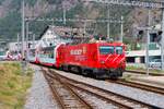 Matterhorn Gotthardbahn HGe 4/4 II Lok 104 am 10.07.26 in Brig mit dem Glacier Express