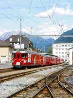 MGB BVZ REGIONALZUG 143 von Brig nach Zermatt am 21.05.1997 in Visp mit Zahnrad-Gepcktriebwagen Deh 4/4 23 - A 2073 - B 2290 - B 2285 - Bt 2254 - FO B 4270.