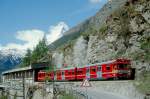 MGB BVZ PENDELZUG 50 von Zermatt nach Tsch am 23.05.1997 kurz unterhalb Zermatt mit BDtk 2232 - BDk 2237 - Zahnrad-Triebwagen BDeh 6/6 2032.