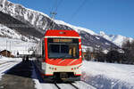 ABDeh 4/10 der Matterhorn Gotthard Bahn (MGB) als R43 in Reckingen beim Zwischenhalt am 13.