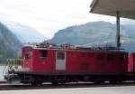 Im Bahnhof Disentis-Must�r ist historisches Lok HGe 4/4 36 der MGB (es steht noch FO auf der lok) gerade angekommen aus die richtung Zermatt-Brig-Andermatt.