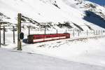  Geflschter  Pendelzug mit HGe 4/4 3 als Regio 336 (Andermatt - Disentis) am 13.1.2007 zwischen Ntschen und Oberalppass.