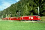 MGB FO-REGIONALZUG 12 von Brig nach Disentis am 24.08.1997 bei Sontga Brida mit Zahnrad-E-Lok HGe 4/4II 108 - RhB A 1269 - D 4342 - Bt 4292 - ABt 4195.