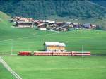 MGB FO-REGIONALZUG 333 von Disentis nach Andermatt am 04.08.1992 bei Segnas mit Zahnrad-Lok HGe 4/4I 36 - ABt 4191 - B 4254 - AS 4011.