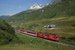 Am Morgen des 13.07.2013 zieht der Deh 4/4 I 54 den Regionalzug 522 von Realp Richtung Hospental.