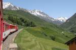 Blick aus dem Regionalzug von Andermatt nach Disentis beim Aufstieg Richtung Oberalppass.09.06.14