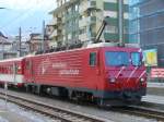 HGe 4/4  5 mit Personenzug im MGB Bahnhof von Brig am 10.03.2007