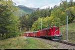 Pressefahrt des neugegründeten Vereins MGBahn-Historic (<a href= http://www.mgbahn-historic.ch/ >http://www.mgbahn-historic.ch/</a>) am 29. September 2017. Die FO HGe 4/4 I 36 zog die Mitteleinstiegswagen der DFB von Brig nach Oberwald. In der Zahnstange oberhalb Fiesch.