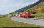 MGB ex-BVZ HGe 4/4 II 2  Monte Rosa  mit dem Glacier Express am 29. September 2017 zwischen Reckingen und Münster.