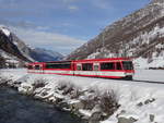 Die elektro-triebwagen BDSeh 4/8 2053, mit ein Pendelzug zwischen Täsch und Zermatt, 02-02-2016