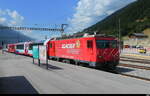 MGB - HGe 4/4 4 mit Glacier Express bei der durchfahrt im Bahnhof Oberwald am 29.07.2026