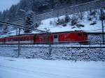 Deh 4/4 91 bei der Einafahrt in Gschenen am Morgen des 10.12.2008