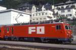 MGB exFO - HGe 4/4II 106 Name: ST.GOTTHARD am 06.06.1993 in DISENTIS - Zahnrad-LOKOMOTIVE - bernahme 04.07.1989 - SLM5392/BBC - 1836 KW - Gewicht 64,00t - LP 14,78m - zulssige Geschwindigkeit 90/Z30 km/h - Hinweis: noch alte Lackierung
