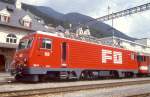 MGB exFO - HGe 4/4II 108 Name: NOVENA/NUFENEN am 12.08.1991 in DISENTIS - Zahnrad-LOKOMOTIVE - bernahme 23.08.1989 - SLM5393/BBC - 1836 KW - Gewicht 64,00t - LP 14,78m - zulssige Geschwindigkeit
