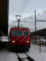 MGB 104 HGe4/4II unterwegs als R518 (Brig 06:23-Andermatt08:20) und weiter als R820 (Andermatt08:27-Disentis09:36).
Wintermorgen in Andermatt.
25.01.2011