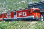 FO - Deh 4/4II 96  MNSTER  am 07.08.1992 in OBERALPPASS-CALMOT - ZAHNRAD-GEPCKTRIEBWAGEN - Baujahr 1984 - SLM5291 - 1032 KW - Gewicht 49,50t - LP 15,50m - zulssige Geschwindigkeit 60/z30 km/h - Zughakenlast 75t bei 110 Promille - 56t bei 179 Promille. Hinweis: Die Bauserie besteht aus den Triebwagen 91 bis 96.
