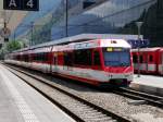 MGB - Regio nach Zermat mit dem ABDeh 4/8 2023 und einem ABDeh 4/10 im Bahnhof Visp am 19.07.2015