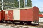 MGB exBVZ Gb 2421 am 24.05.1997 in Visp - gedeckter Gterwagen 2-achsig mit 1 offenen Plattform - Baujahr 1962 - ACMV1368 - Gewicht 6,70t - Ladegewicht 15,00t - LP 8,26m - zulssige Geschwindigkeit