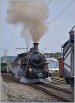 Die BFD HG 3/4 N° 3 (1913) verlässt Blonay mit dem ersten Zug des Tages Richtung Chaulin.