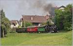 50 Jahre Blonay - Chamby; Mega Steam Festival: Ein Fotostellen-Testbild für den später hier vorbeifahrenden, mit sieben Dampflok geführten Zug bei Blonay: die JS/BAM G 3/3 zuckelt mit