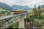 Bündnertag im Saanenland am 14. September 2018 im Rahmen des Mega Bernina Festivals der Chemin de fer-musée Blonay-Chamby. <br>
Zug Bulle - Gstaad mit der Gastlok Ge 4/4 182 und dem ABe 4/4 I 35 auf dem Viadukt bei Flendruz.