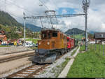 Bündnertag im Saanenland am 14. September 2018 im Rahmen des Mega Bernina Festivals der Chemin de fer-musée Blonay-Chamby. <br>
Zug Gstaad - Bulle mit Gastlok Ge 4/4 182 und ABe 4/4 I 35 bei einem Überholungs- und Kreuzungshalt in Rougemont.