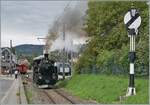Die BFD HG 3/4 N° 3 der Blonay Chamby Bahn rangiert in Blonay, um ihren Dampfzug wieder nach Chaulin zurück zu ziehen; wobei das eigentliche Motiv das rechts im Bild stehend B-C Ausfahrt ist