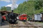 Der in der Mitte des Bildes stehende RhB ABe 4/4 I N� 35 der Blonay Chamby Bahn ergab dieses eher seltene Bild mit der von Blonay angekommen BFD HG 3/4 N� 3 und der etwas verdeckten kleinen Dieselrangierlok  Tm 2/2 1 (1930/Orenstein & Koppel).

9. Mai 2026