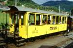 BC Museumsbahn - ex RhB As 2 am 23.05.1999 in Blonay - Salonwagen mit Berninabahn-Beschriftung 2-achsig mit 2 offenen Plattformen - Baujahr 1903 - SIG - Gewicht 9,00t - 26 Sitzpltze - LP 10,44m -
