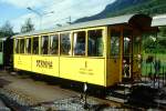 BC Museumsbahn - ex RhB As 2 am 23.05.1999 in Blonay - Salonwagen mit Berninabahn-Beschriftung 2-achsig mit 2 offenen Plattformen - Baujahr 1903 - SIG - Gewicht 9,00t - 26 Sitzpltze - LP 10,44m -