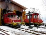 BC - tpf Rangierlok Te 4/4 14 neben dem tpf Rangierlok T 2/2  12 zu Besuch bei der BC in Chaulin am 24.03.2008