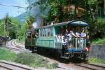 BC Museumsbahn Dampfzug 453 von Chaulin nach Chamby am 19.05.1997 bei Weiche mit exTN C4 121 - Dampflok exFP G 2/2 4.