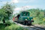BC Museumsbahn Extrazug 755 von Blonay nach Chamby am 19.05.1997 bei Weiche mit E-Lok ex+GF+ Ge 4/4 75 - exBOB C4 44 - exNStCM B 7.