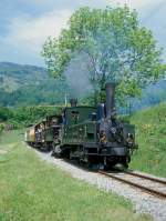 BC Museumsbahn Dampfzug 5661 von Blonay nach Weiche -(Chaulin) am 19.05.1997 bei Cornaux in Dampfdoppeltraktion mit Dampflok exLEB G 3/3 5 - exBAM G 3/32 6 - GFM DZ 401 - GFM Br 247 - exCEG BC 23 -