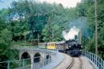 BC Museumsbahn Parade-Dampfzug 105077 von Blonay nach Weiche -(Chaulin) am 23.05.1999 auf Baye de Clarens-Viadukt mit Dampflok exSEG G 2x2/2 105 - exBOB C4 44 - exRhB As 2 - exCEG C 230.
