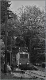 Der Leukerbad Bahn Triebwagen hat bei der B-C Unterschlupf gefunden und fhrt nun bei Chaulin  Richtung Blonay.