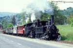 BC Museumsbahn Dampf-GmP 6385 von Blonay nach Weiche-(Chaulin) am 19.05.1997 bei Blonay mit Dampflok exBAM G 3/3 6 - Zahnrad-Dampflok exBFD HG 3/4 3 - exCEG BC 21 - ex MCM BC 10 - ex RB ABCD4 15 - ex