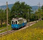 Triebwagen Ce 2/3 ex 28 der TL (Transports publics de la rgion lausannoise (deutsch ffentliche Transporte der Region Lausanne)) mit dem Steuerwagen nr.