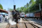 Museumsbahn Blonay-Chamby.Dampflok J-S 909 G3/3  Brünig (SLM Winterthur 1901)rechts MOB Triebwagen BCFe4/4 Nr.11(1905)Chamby,Depot Chaulin 07.06.14