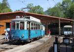 Museumsbahn Blonay-Chamby.Triebwagen der Strassenbahn Lausanne Ce2/3 Nr.28(1948)Chamby,Depot Chaulin 07.06.14