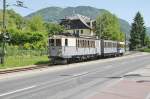 Museumsbahn Blonay-Chamby.Triebwagen ex.Leuk-Leukerbad Bahn ABFe 2/4 Nr.10 mit Beiwagen u.Sommerwagen in Blonay.08.06.14