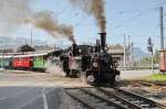 Museumsbahn Blonay-Chamby.Dampfzug mit J-S Dampflok 909 G3/3  Brünig (1901)und HG3/4(1913)Nr.3 ex.Brig-Furka-Disentis Bahn(BFD)bei der Ausfahrt in Vevey über Blonay nach Chamby(Depot