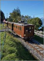  BERNE EN FETE  bei der Blonay Chamby Museumsbahn - die BOB HGe 3/3 N° 29, mit zwei BOB Wagen auf dem Weg nach Blonay  13.